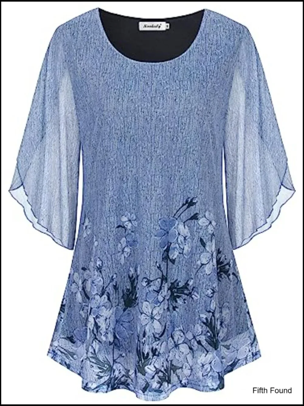 Womens 3/4 Sleeve Double Layer Mesh Tunic Blouse Dressy Casual Top - Picture 4 of 7